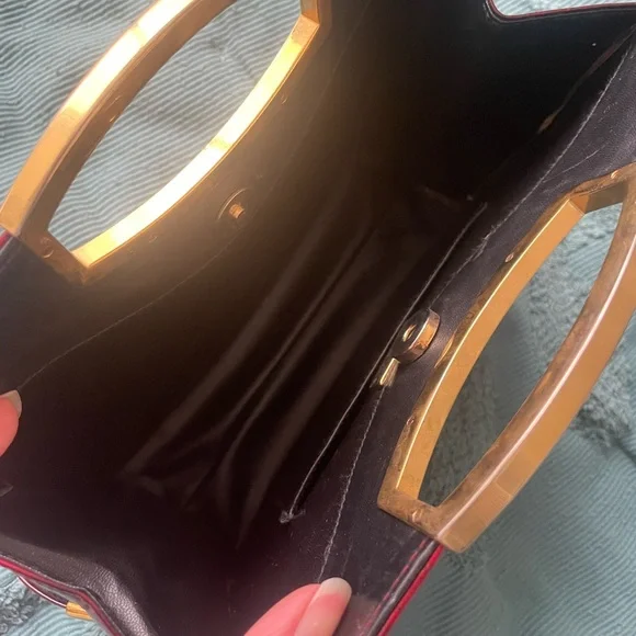 Stuart Weitzman Marbled Burgundy Patent Leather Crossbody with Gold Handle - Picture 7 of 8